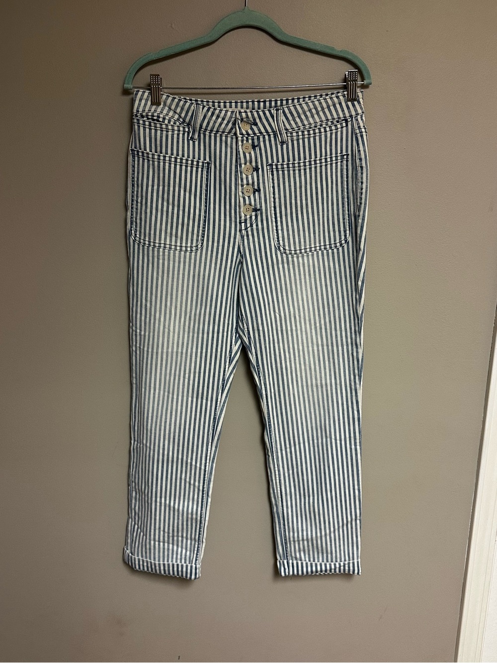 Pilcro and the Letterpress Blue and White Striped Cropped Jeans 30 Anthropologie